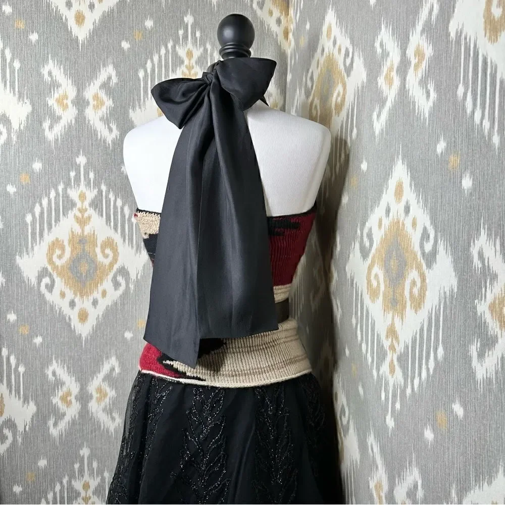 Ralph Lauren * 2011 Hand-Knit Red Beacon Blanket Beaded Halter with Silk Scarf - Picture 11 of 16